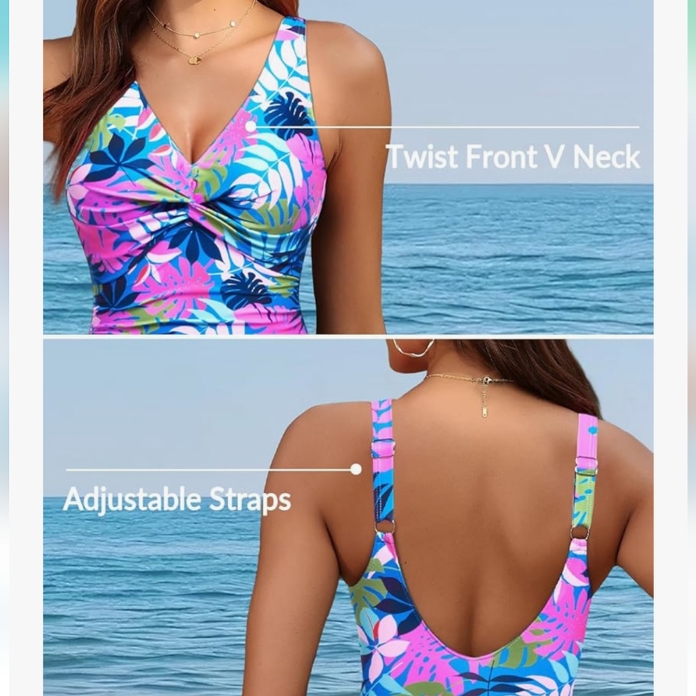 Holipick. Tropical Leaf Print One-Piece Swimsuit. Size Large. NWT. - Picture 6 of 10